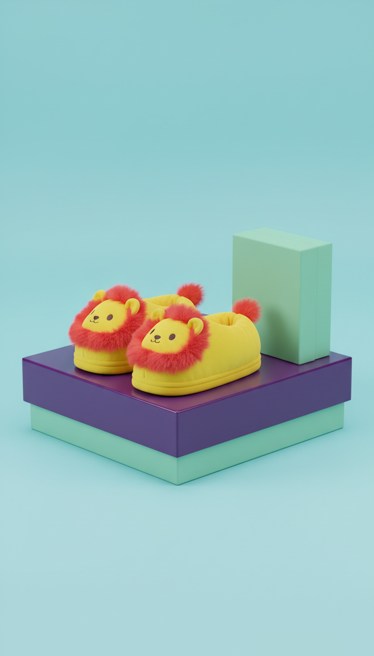 Lemon Lion Plush Slippers