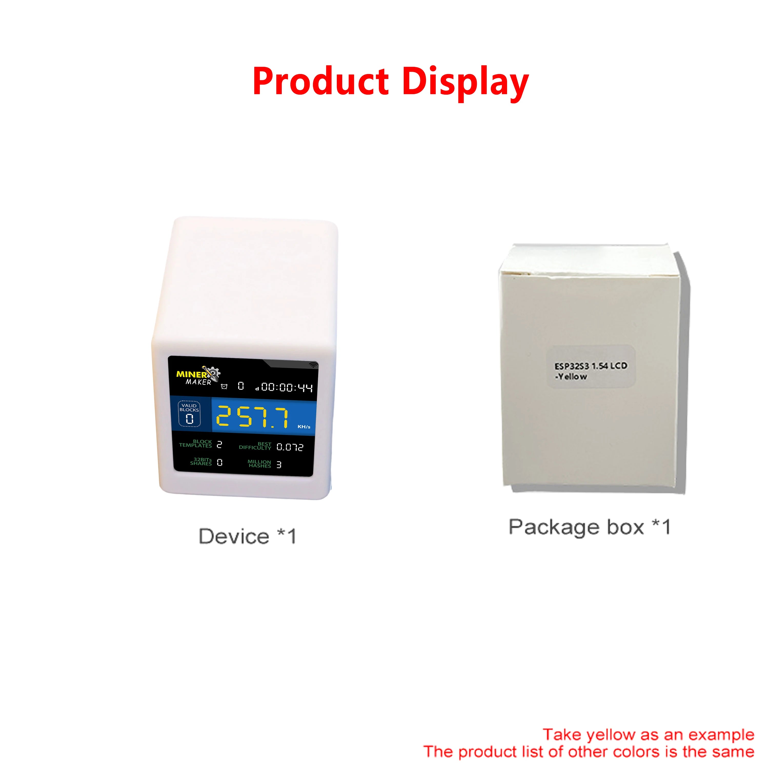 MINER MAKER USB Bitcoin Mini BTC Miner 1W Low Power ESP32 Wifi Setup Nerdminer 1.54Inch Display Desktop Clock Lottery Feature