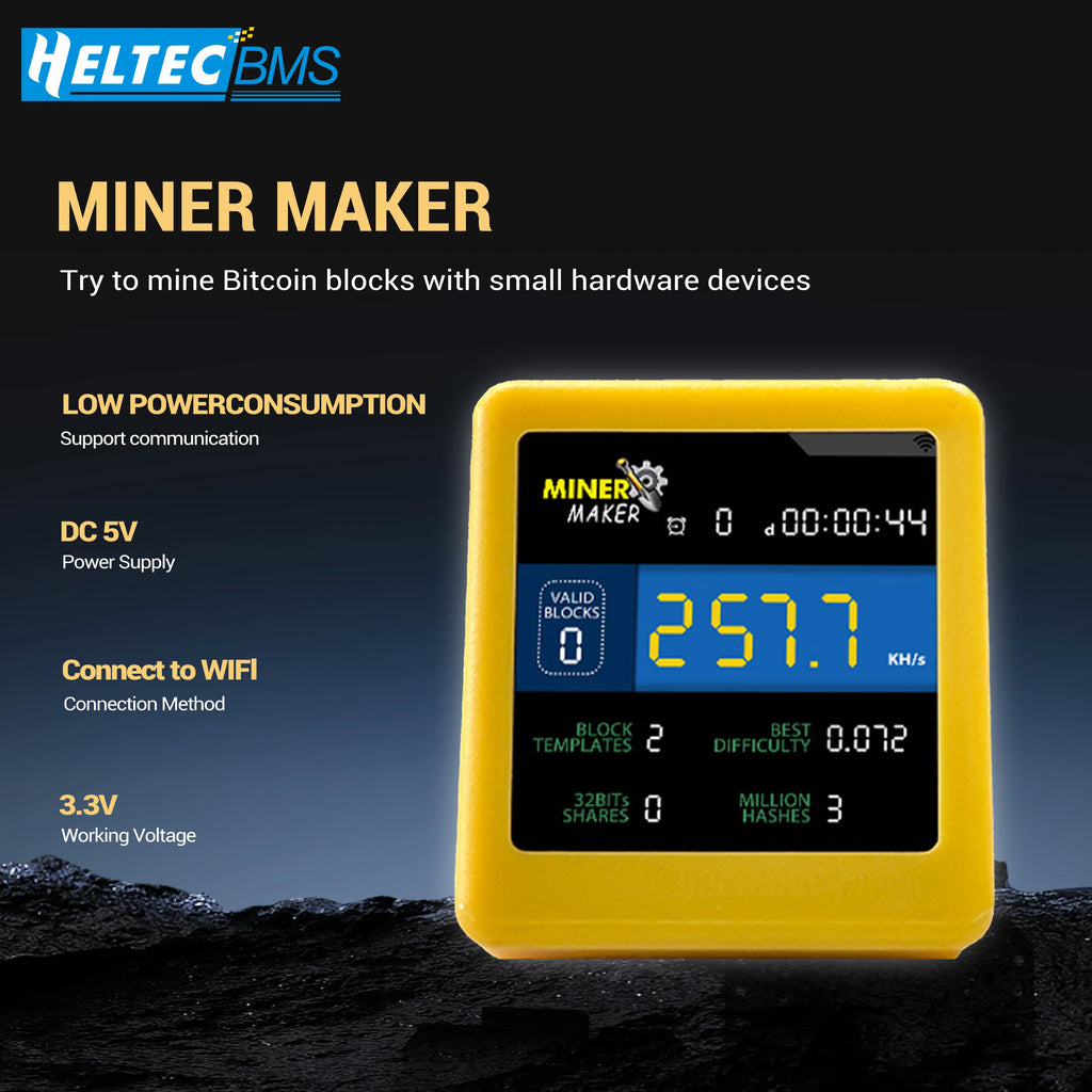 MINER MAKER USB Bitcoin Mini BTC Miner 1W Low Power ESP32 Wifi Setup Nerdminer 1.54Inch Display Desktop Clock Lottery Feature