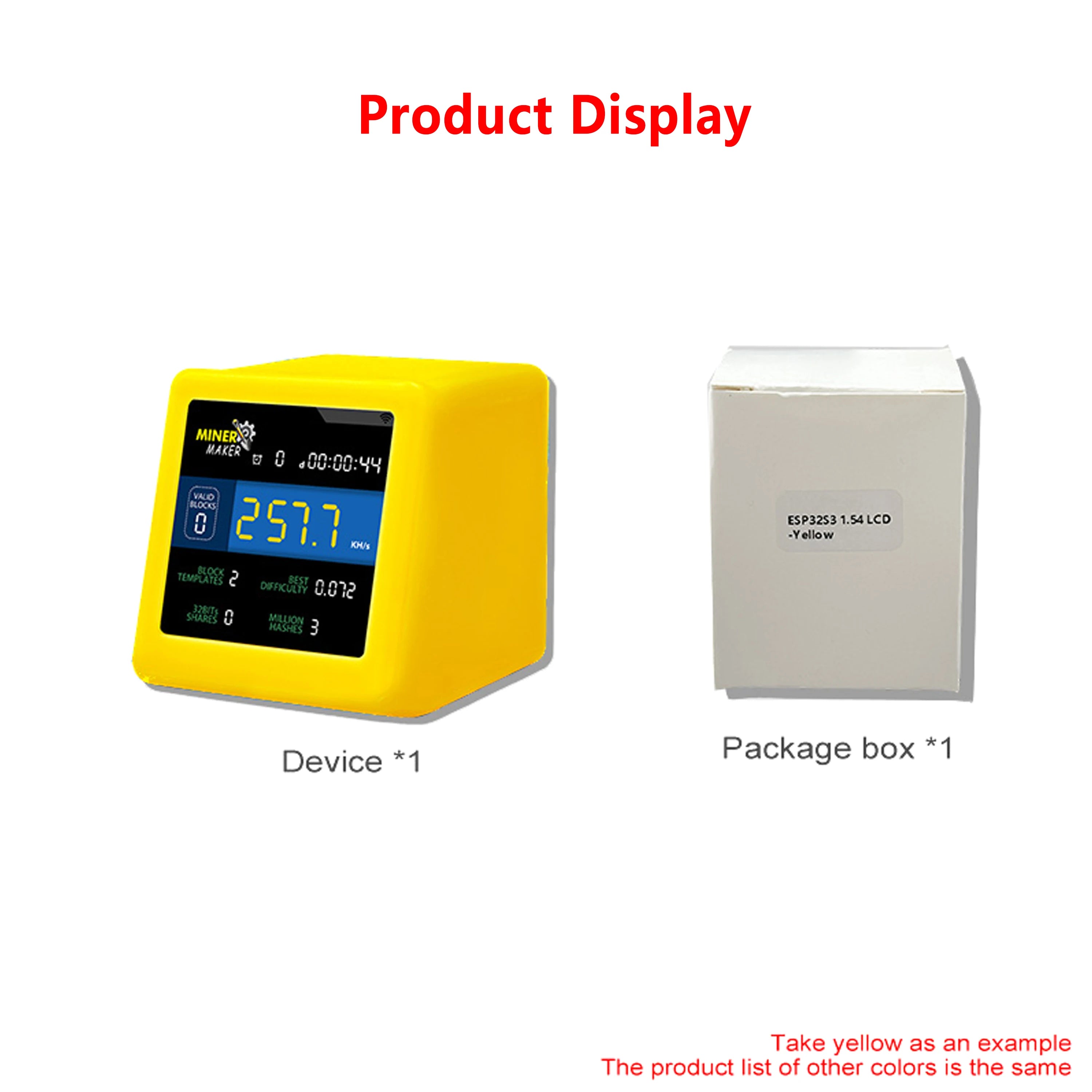 MINER MAKER USB Bitcoin Mini BTC Miner 1W Low Power ESP32 Wifi Setup Nerdminer 1.54Inch Display Desktop Clock Lottery Feature